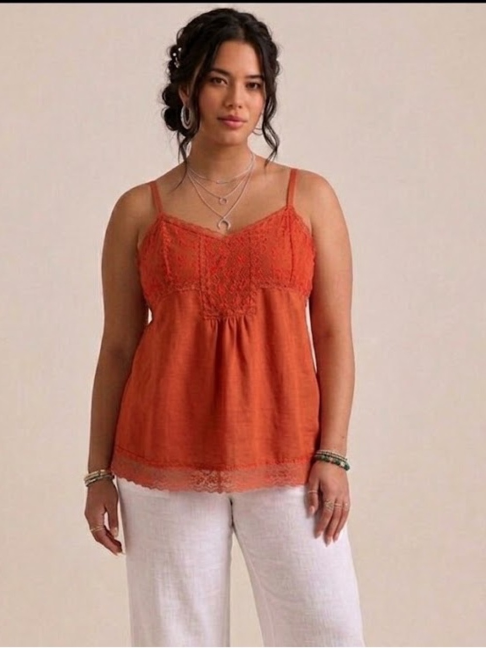 apostrophe Lace Trim Sleeveless Camisole Top in Orange